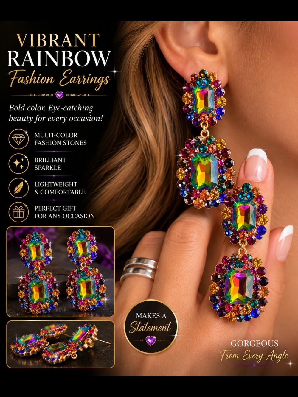 Vibrant Rainbow Multi-Color Statement Earrings